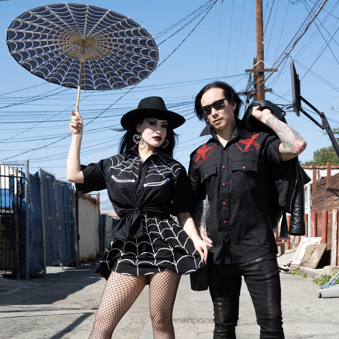 Hellbilly Baphomet Western Shirt Red