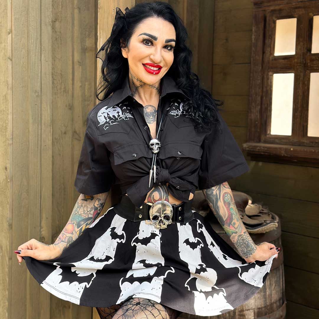 Bat Stripe White Skater Skirt - Kreepsville