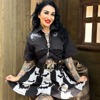 Thumbnail for Bat Stripe White Skater Skirt - Kreepsville