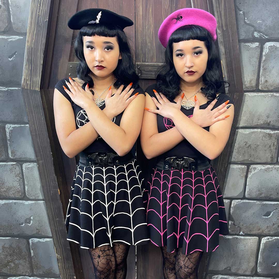 Spiderweb Pink Skater Skirt - Kreepsville