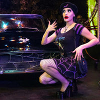 Thumbnail for Spiderweb Purple Skater Skirt - Kreepsville