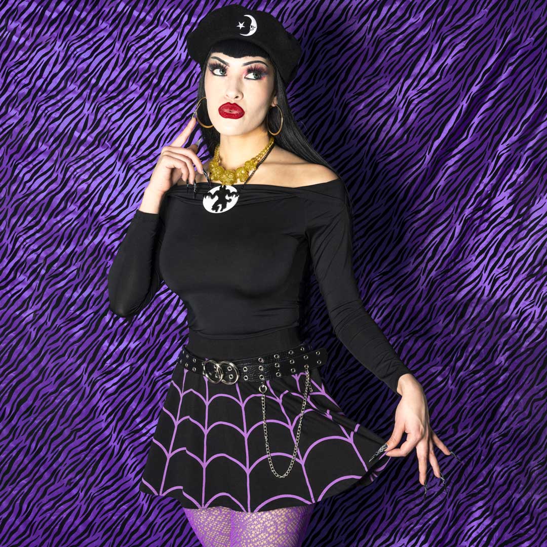 Spiderweb Purple Skater Skirt - Kreepsville