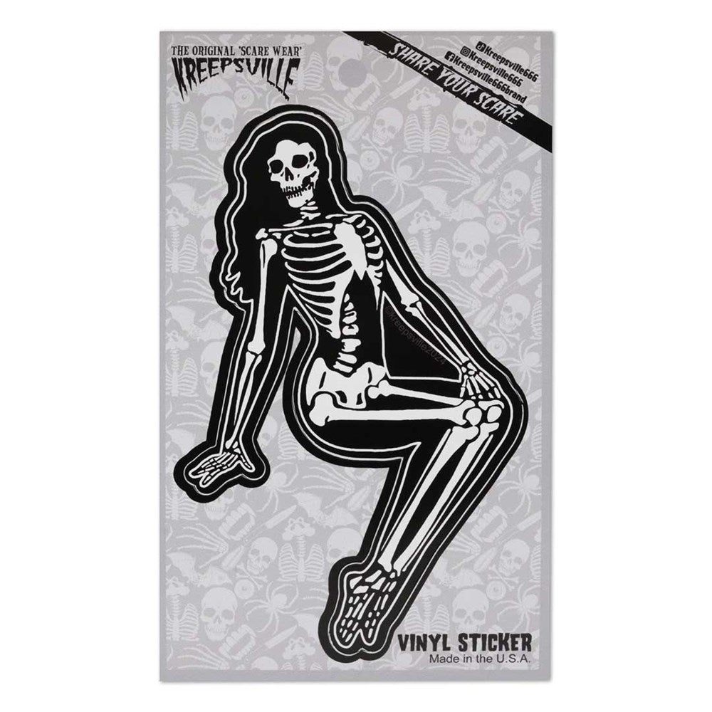 Skeleton Pin-up Sitting Vinyl Sticker - Kreepsville