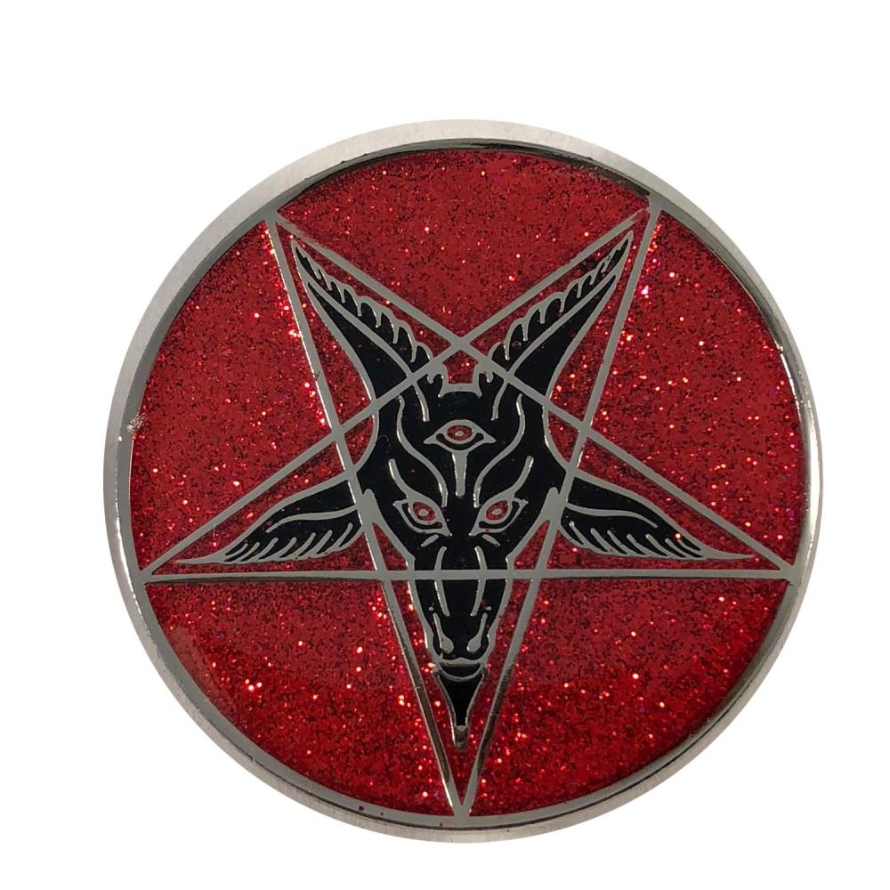 Glitter Goat Baphomet Enamel Pin Badge Red - Kreepsville