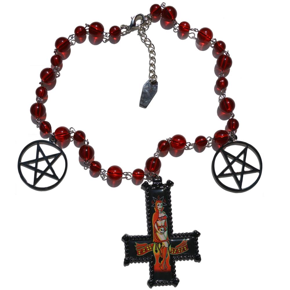 Hail Satan Cross Rosary Necklace - Kreepsville