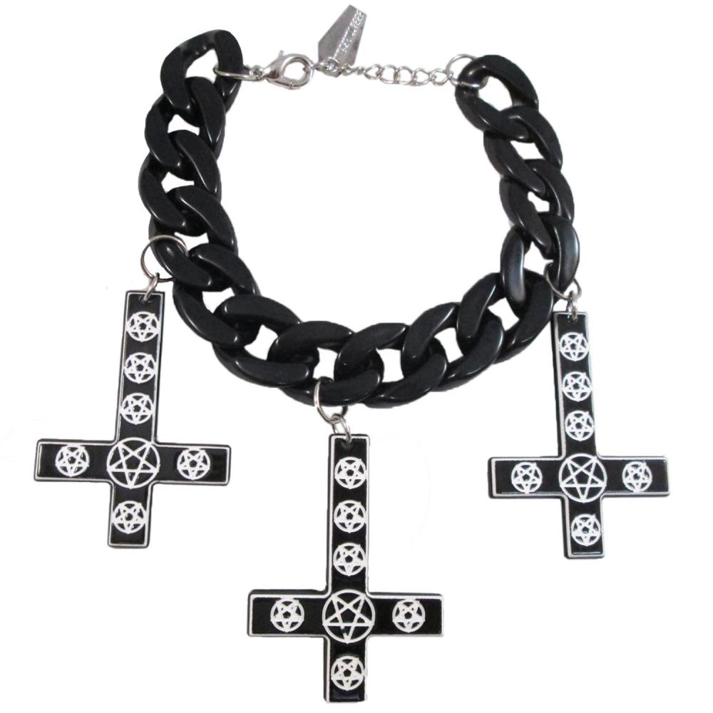 Kreepsville 666 Inverted Cross Pentagram Bracelet Black Kreepsville 666 Inverted Cross Pentagram Bracelet Black
