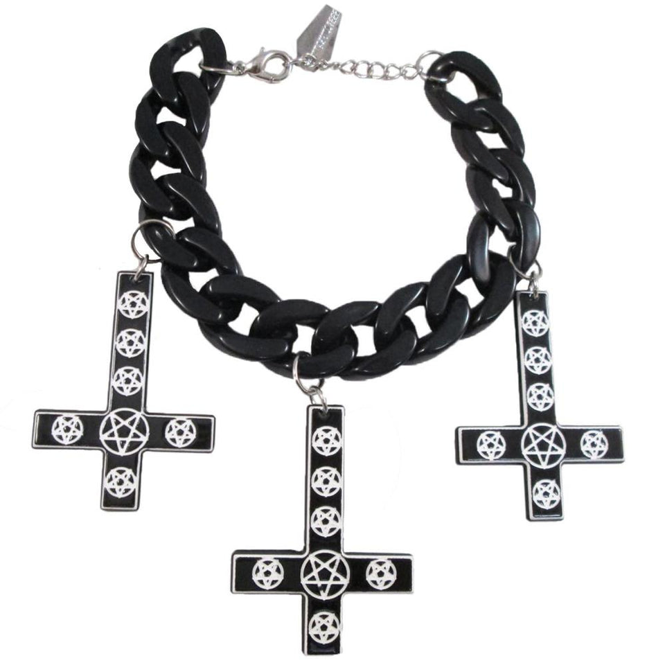 Kreepsville 666 Inverted Cross Pentagram Bracelet Black