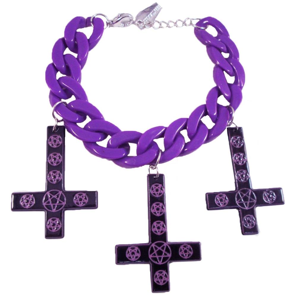 Inverted Cross Pentagram Bracelet Purple - Kreepsville