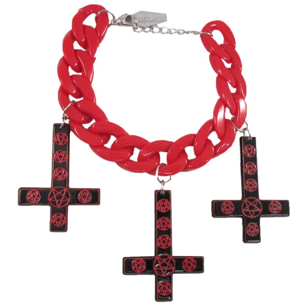 Inverted Cross Pentagram Bracelet Red - Kreepsville