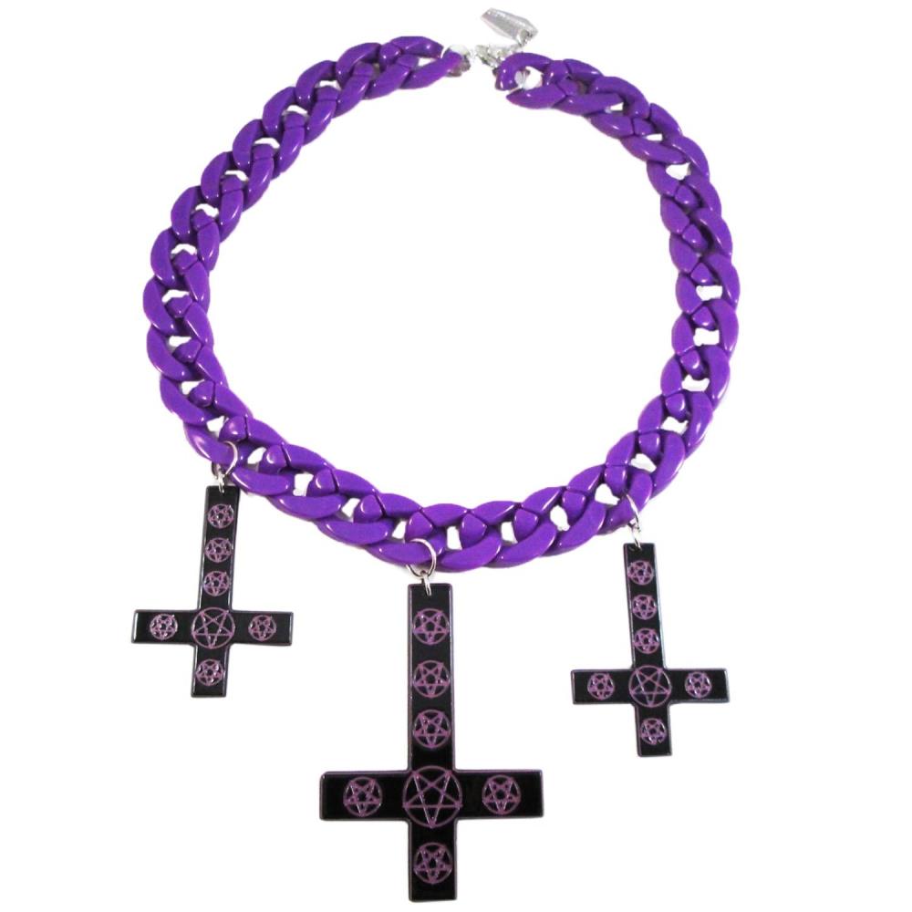 Inverted Cross Pentagram Necklace Purple - Kreepsville