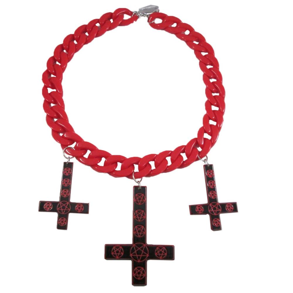 Inverted Cross Pentagram Necklace Red - Kreepsville