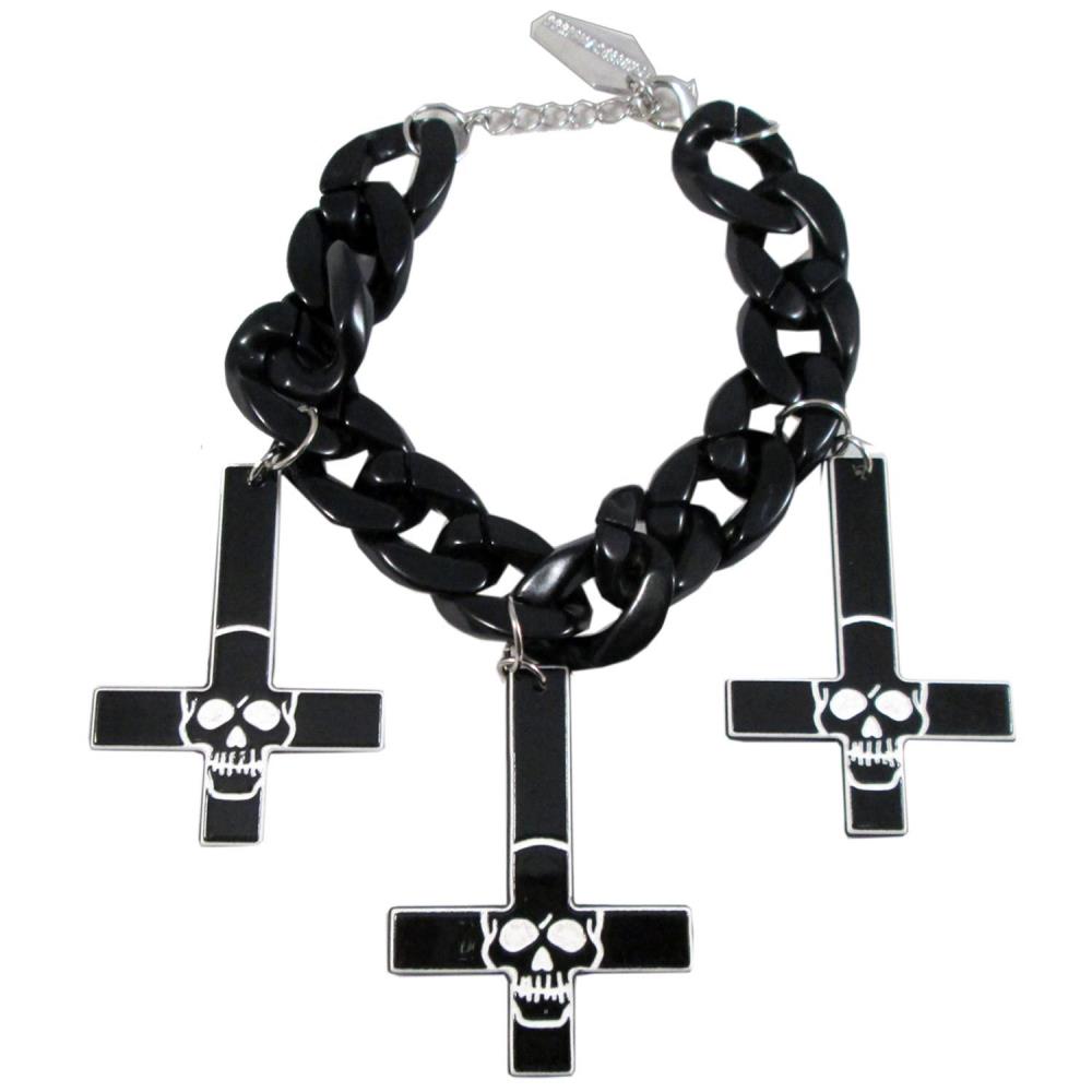 Inverted Cross Skull Bracelet Black - Kreepsville