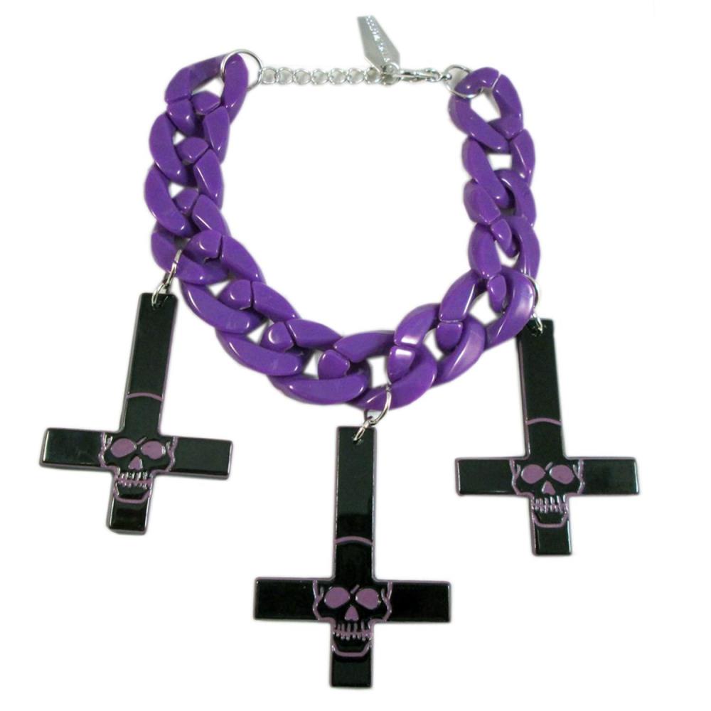 Inverted Cross Skull Bracelet Purple - Kreepsville