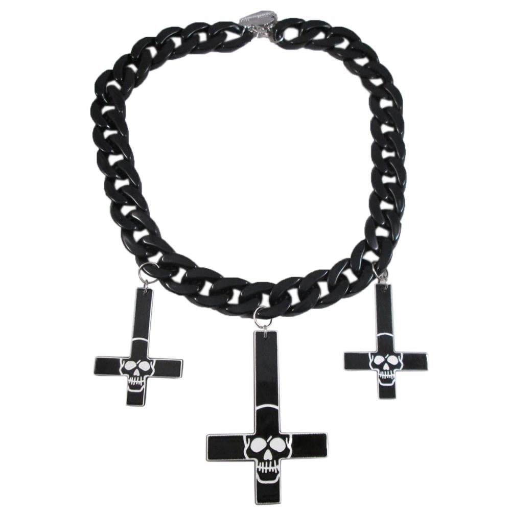 Inverted Cross Skull Necklace Black - Kreepsville