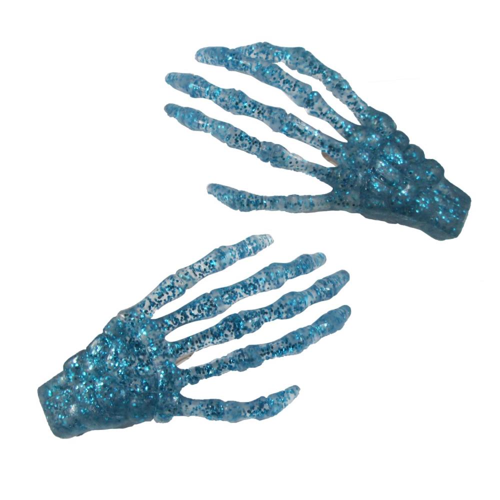 Skelelton Bone Hand Hairslides Blue Glitter - Kreepsville