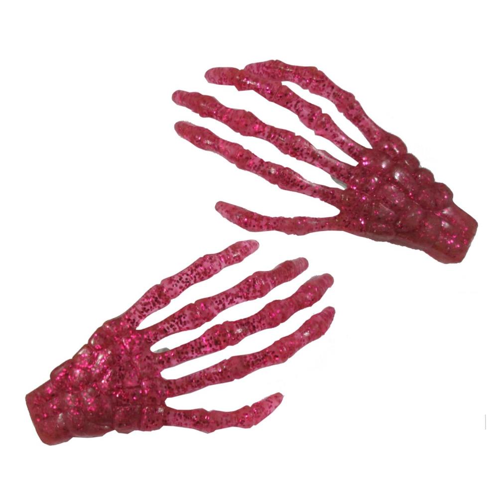 Skeleton Bone Hand Glitter Hair Slides Pink display picture 3