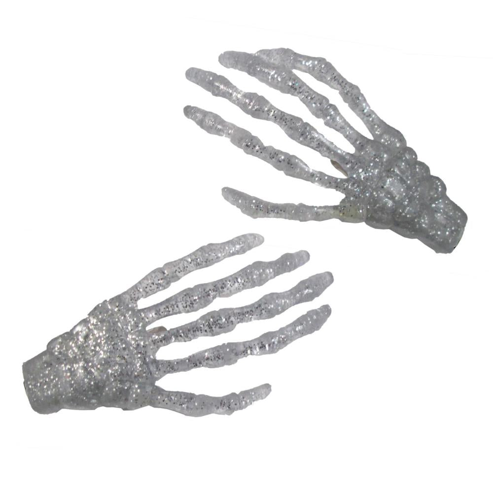 Skeleton Bone Hand Hairslides Silver Glitter - Kreepsville