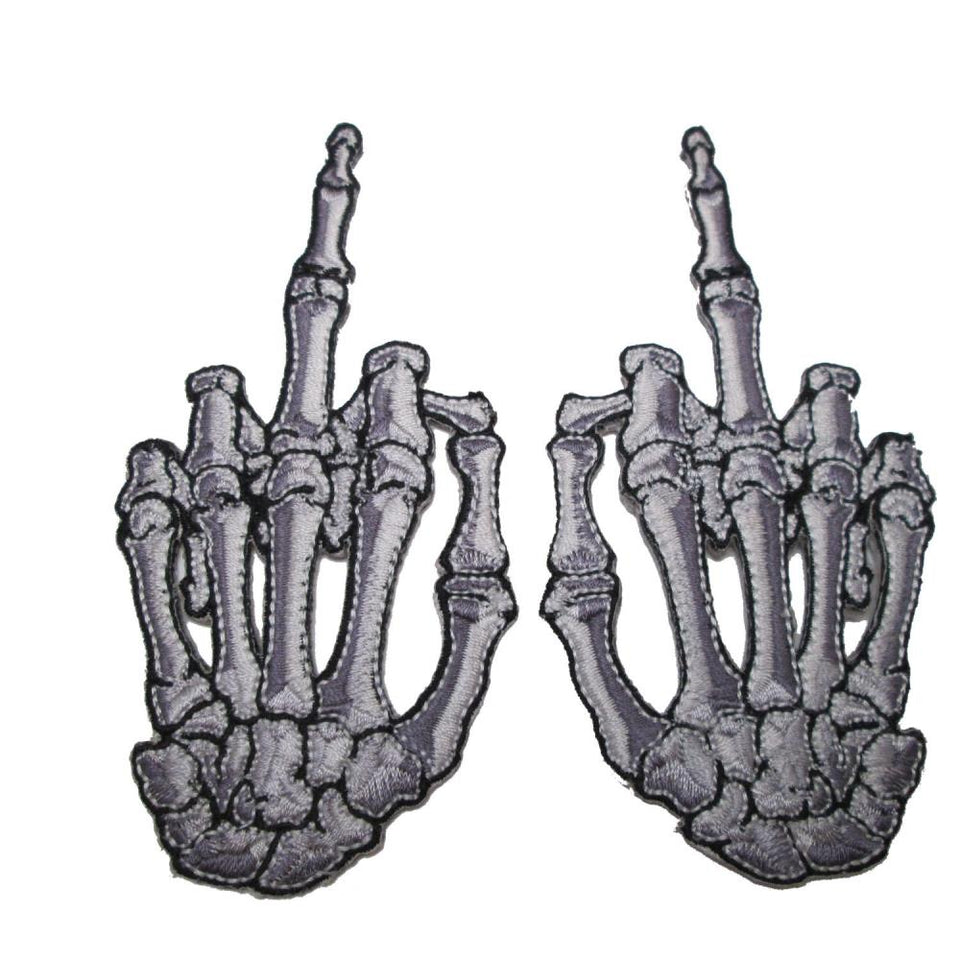 Kreepsville 666 middle finger bone skeleton hand patches white