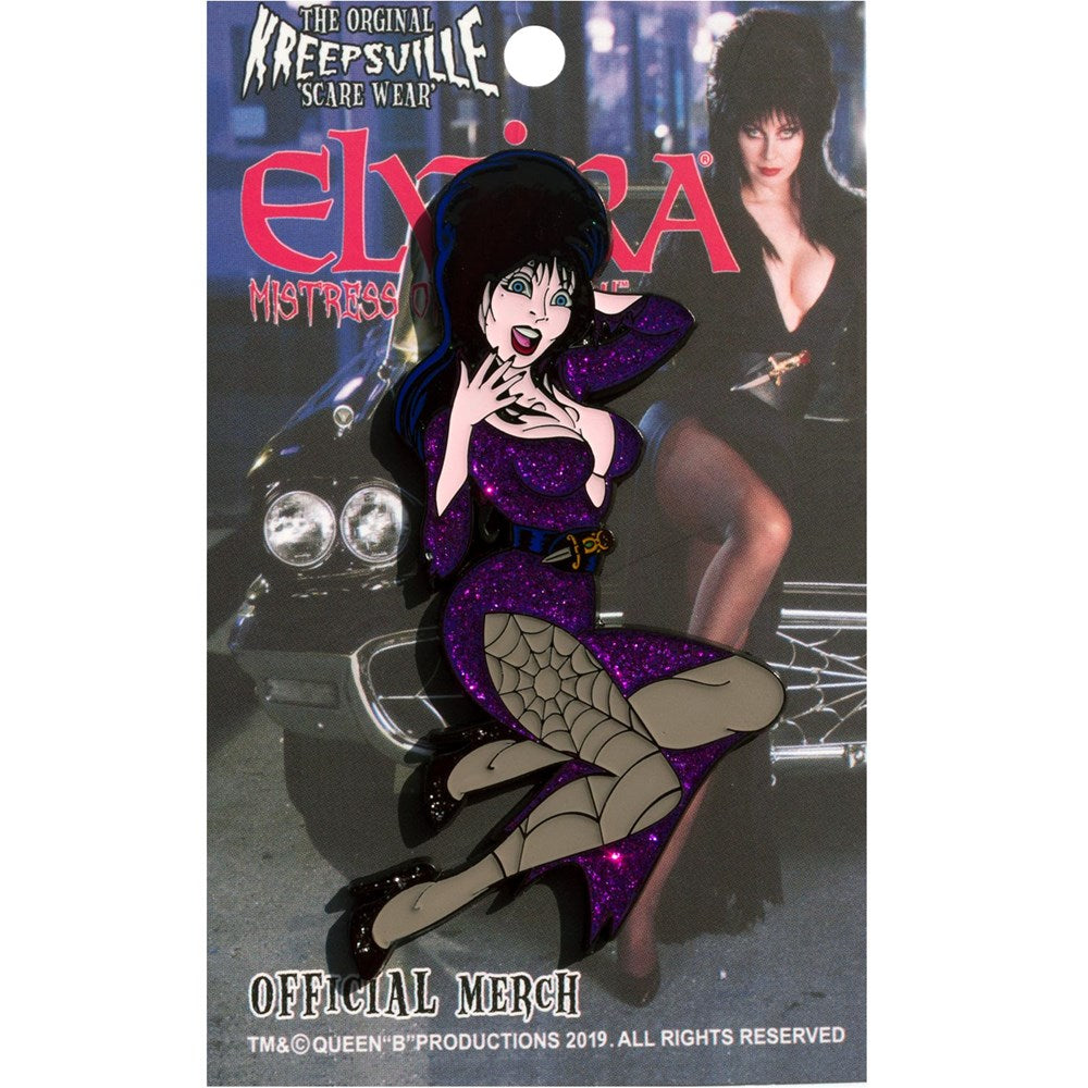 Elvira Purple Glitter XL Enamel Pin - Kreepsville