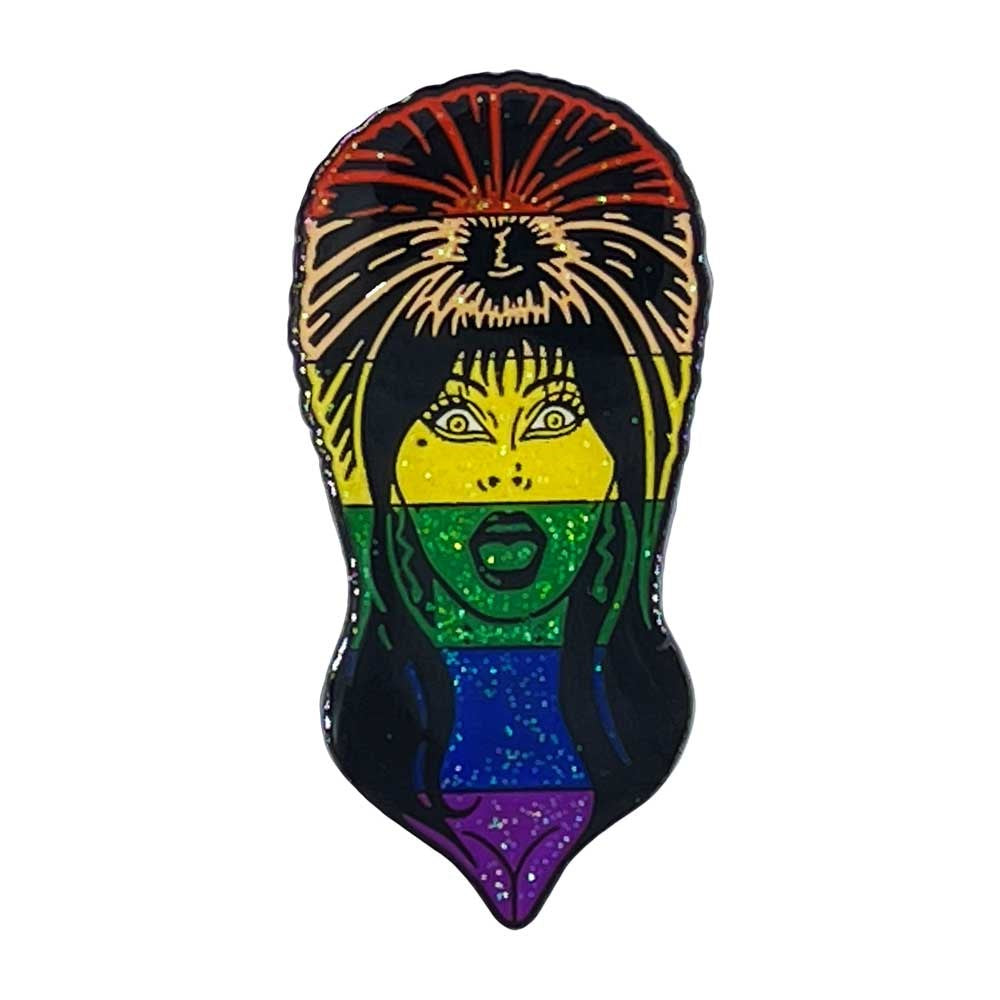 Elvira Rainbow Glitter Face Enamel Pin - Kreepsville
