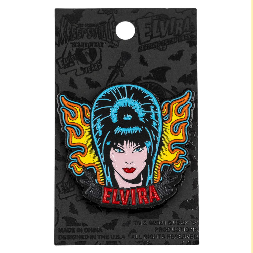 Elvira Tattoo Flames Enamel Pin - Kreepsville