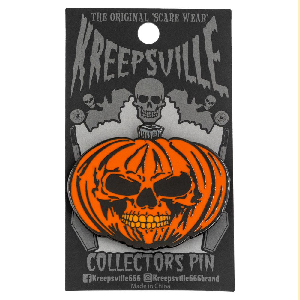 Pumpkin Skull Orange Enamel Pin - Kreepsville