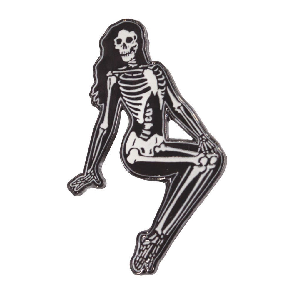 Skeleton Pin-up Girl Sitting Enamel Pin - Kreepsville