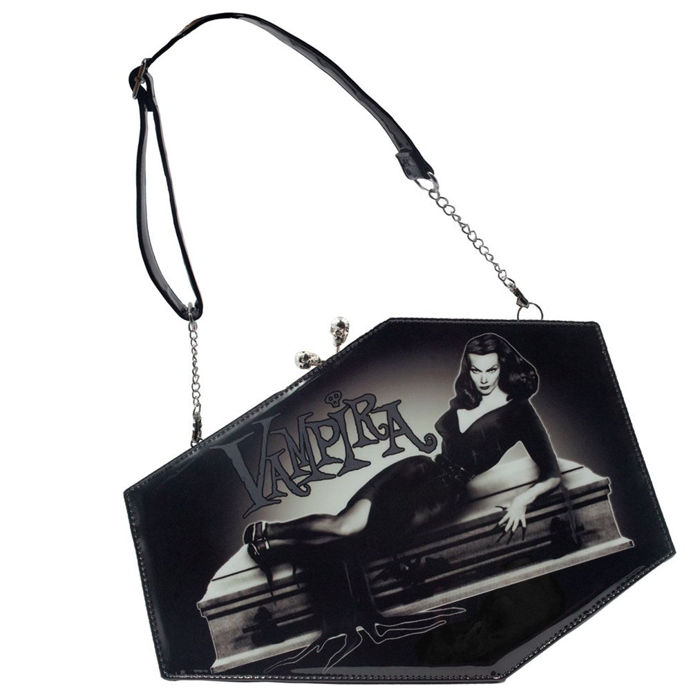 Vampira Skull Kiss Lock Deluxe Coffin Handbag - Kreepsville