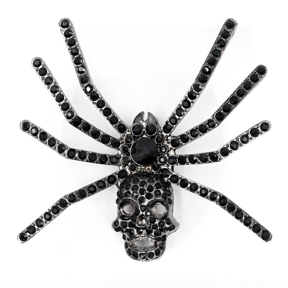 Kreepsville 666 Dia Spider Skull Brooch Black