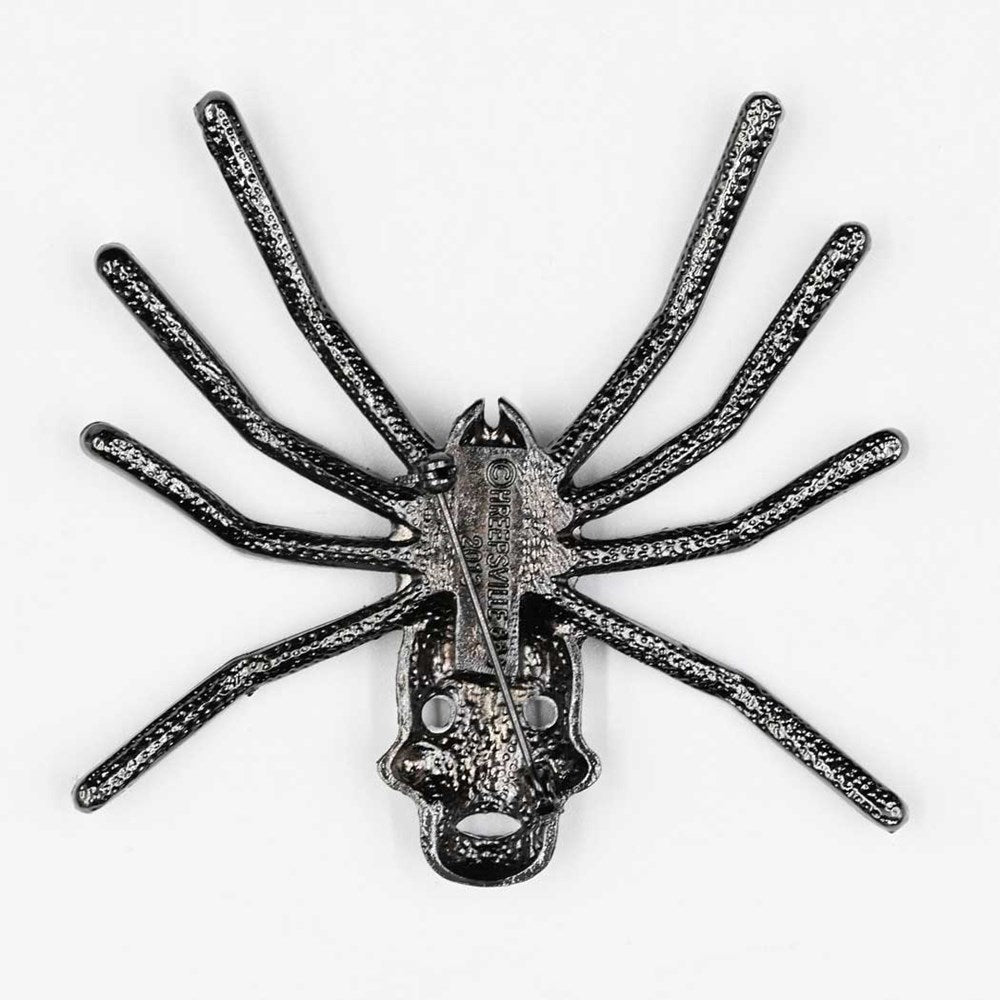 Kreepsville 666 Dia Spider Skull Brooch Black