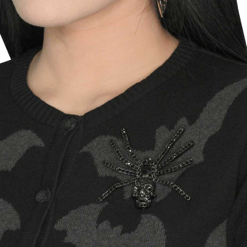 Dia Spider Skull Brooch Black - Kreepsville