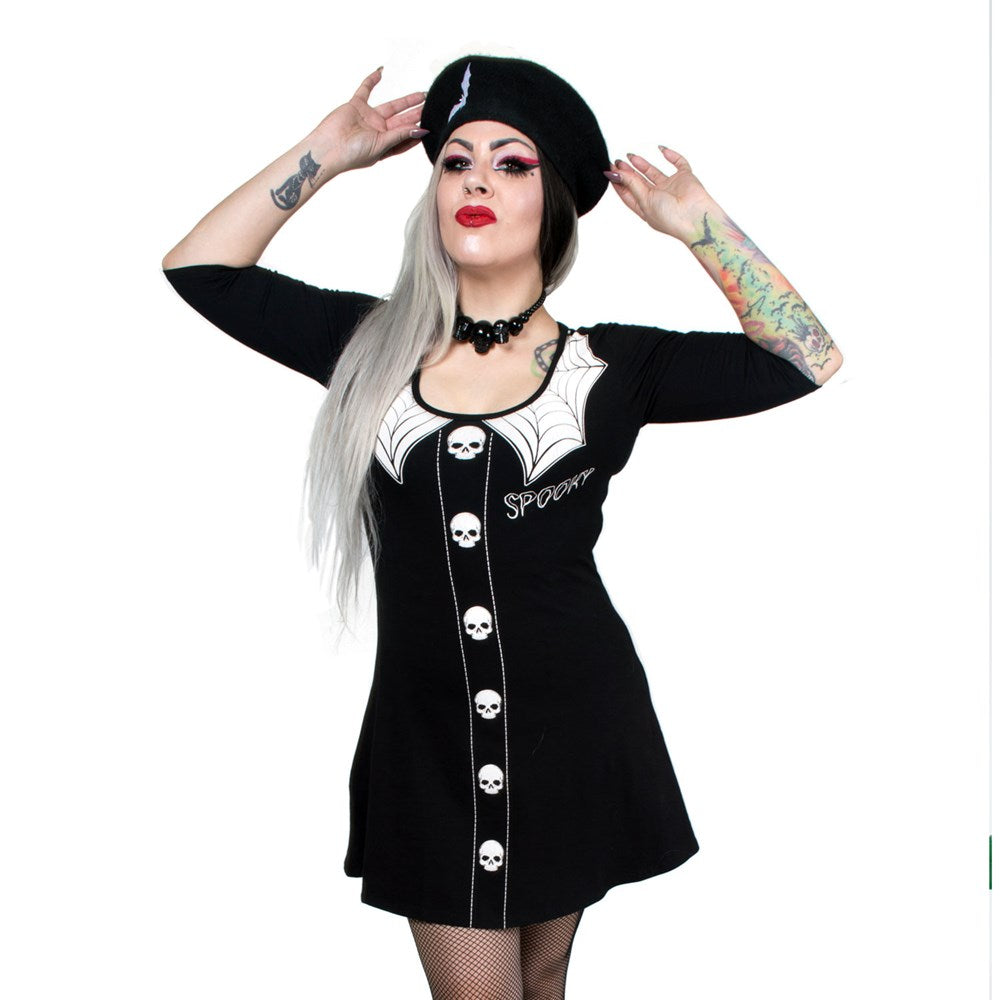 Spooky Girl Flare 3/4 Sleeve Dress - Kreepsville
