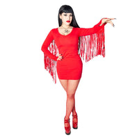 Thumbnail for Fringe Satanic Stars Red Mini Dress - Kreepsville