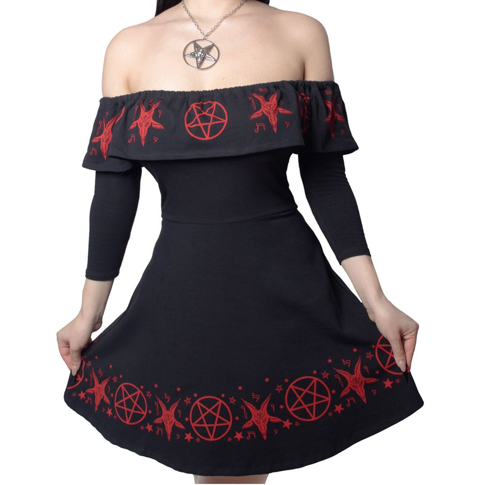 Kreepsville 666 | Women's Satanic Stars Pattern Fringe Mini Dress Red XXLarge