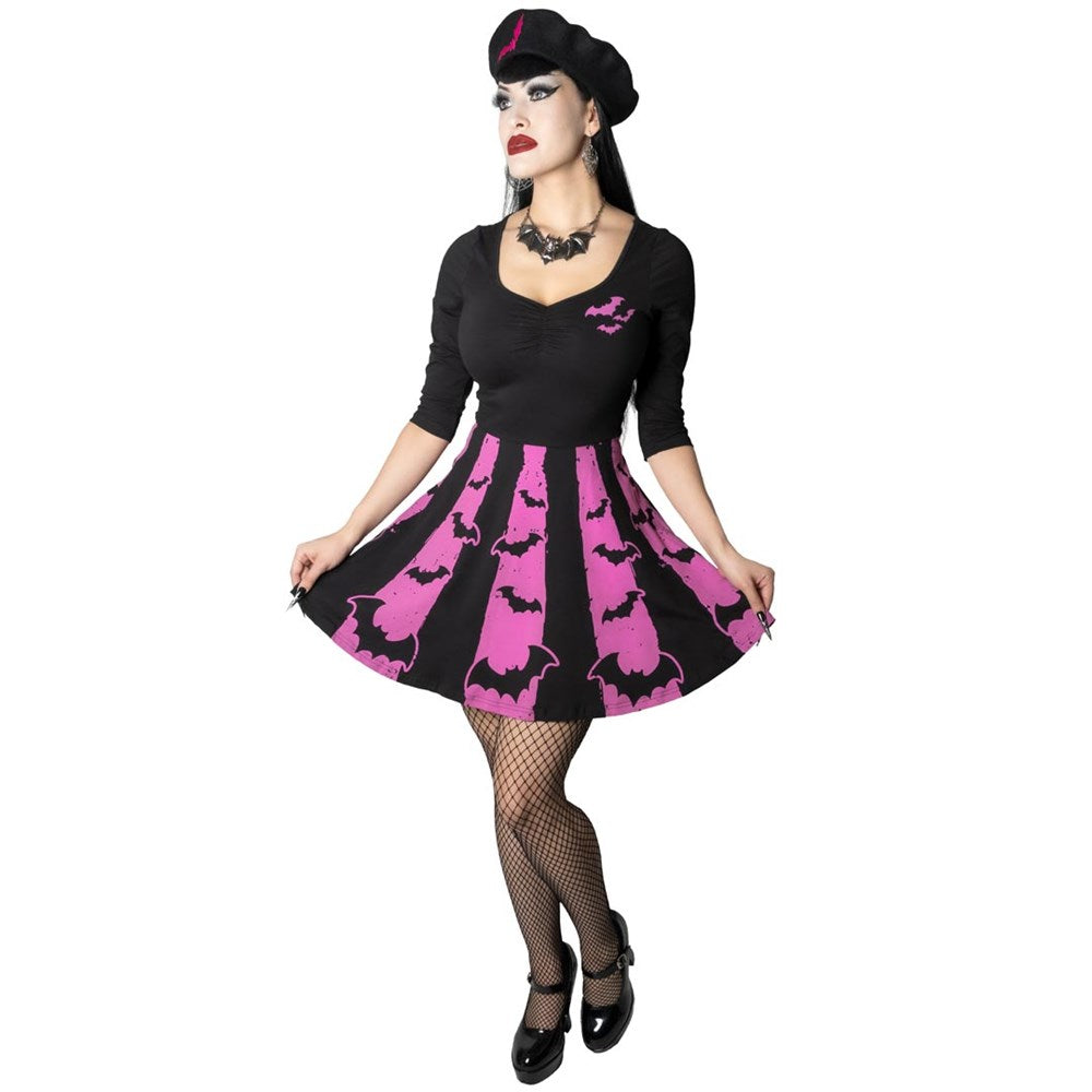 Bat Stripe Pink Skater Dress - Kreepsville