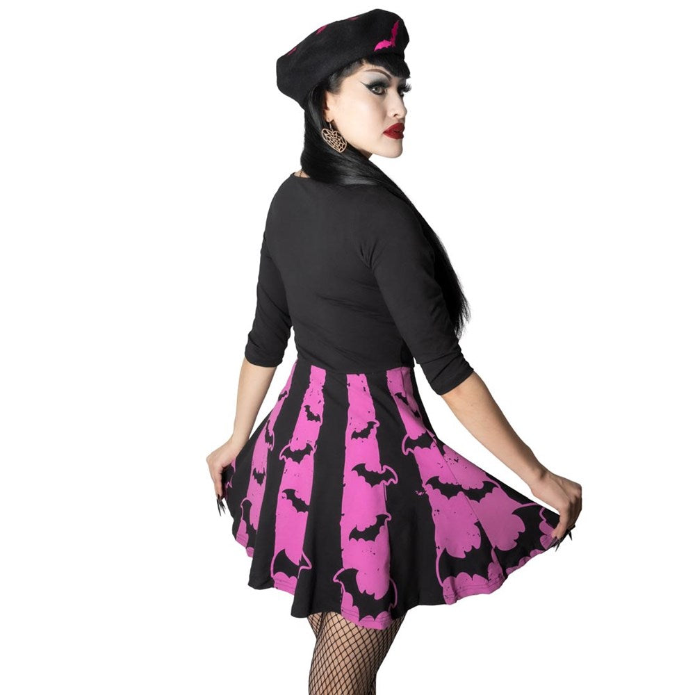 Bat Stripe Pink Skater Dress - Kreepsville