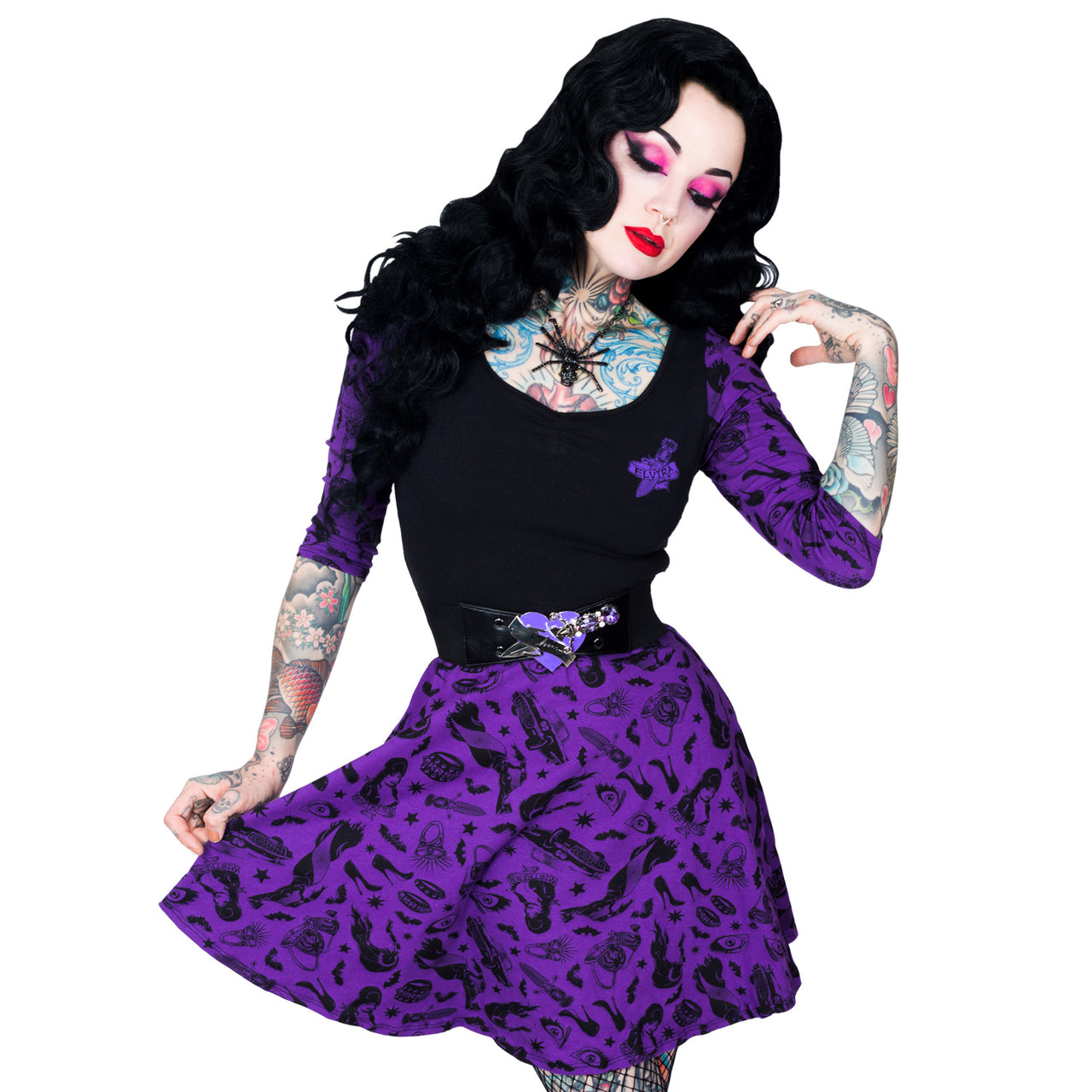 Elvira Comic Icons Purple Skater Dress - Kreepsville