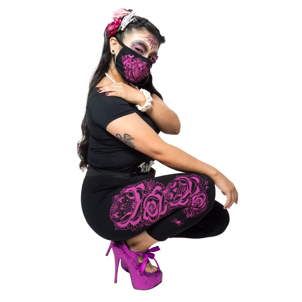Dia De Los Muertos Pink Capri Leggings - Kreepsville