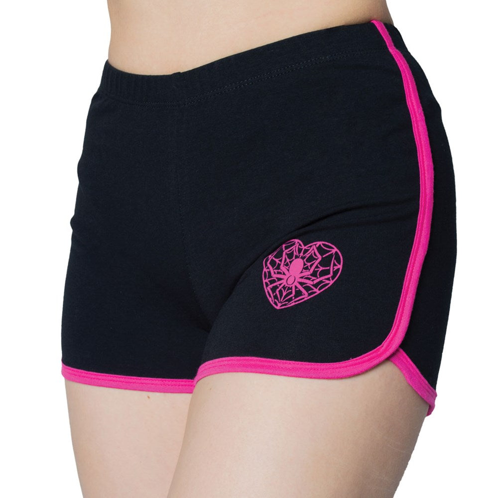 Web Heart Pink Womens Booty Shorts - Kreepsville