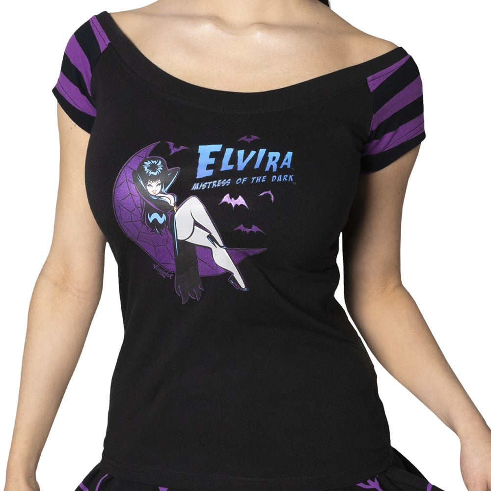 Elvira Moon Crescent Glitter Shoulder Top - Kreepsville