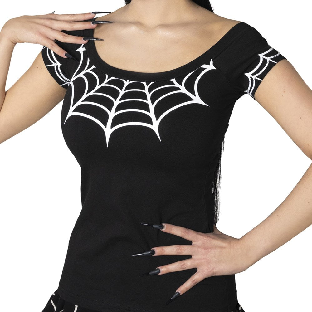 Spiderweb White Shoulder Top - Kreepsville