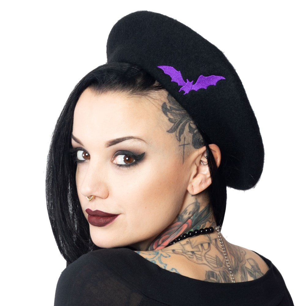 Bat Repeat Purple Beret Hat