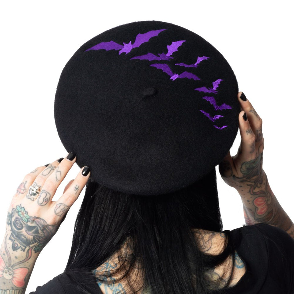 Bat Repeat Purple Beret Hat – Kreepsville