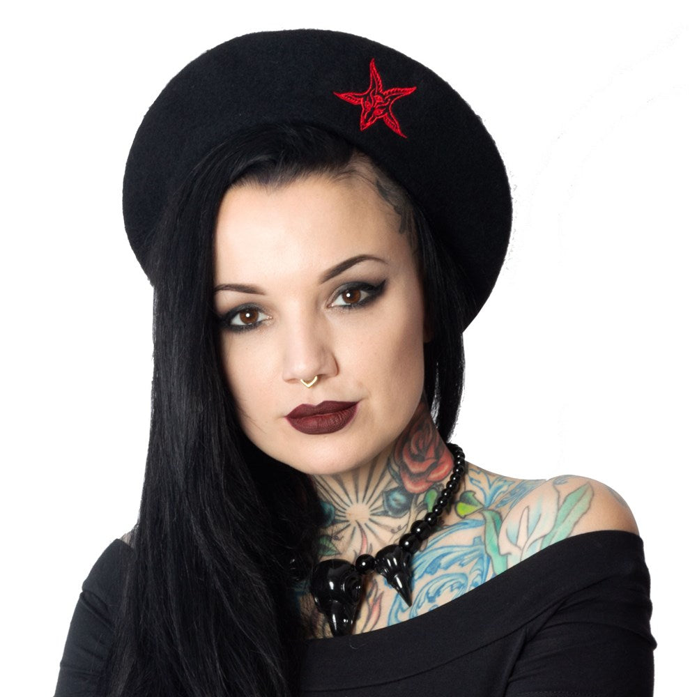 Goat Head Black Beret Hat