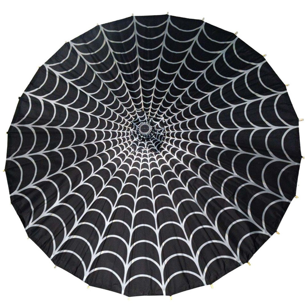 Spiderweb Grey and Black Fabric Parasol - Kreepsville