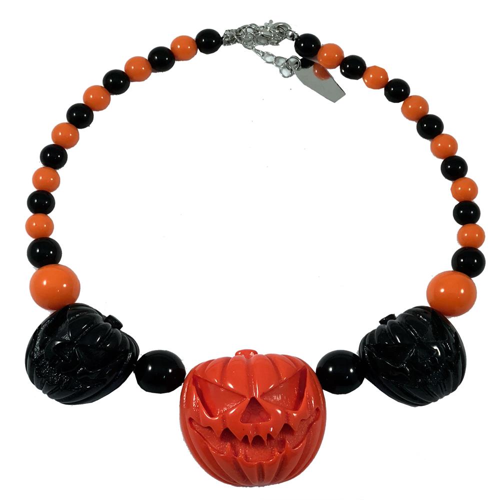 Jack O Lantern Pumpkin Necklace Black/Orange - Kreepsville