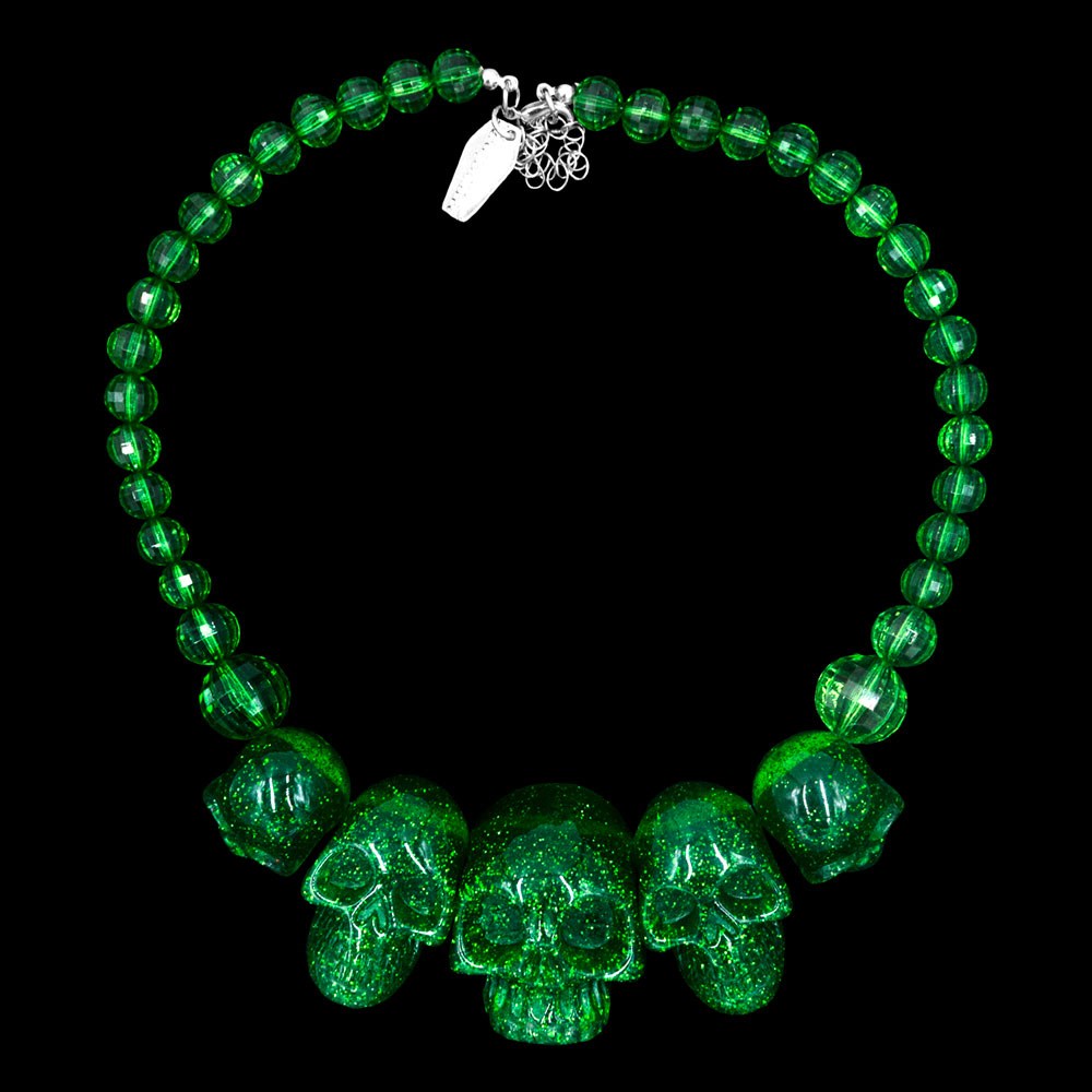 Skull Collection Necklace Green Glitter - Kreepsville