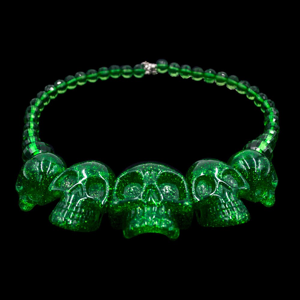 Skull Collection Necklace Green Glitter - Kreepsville