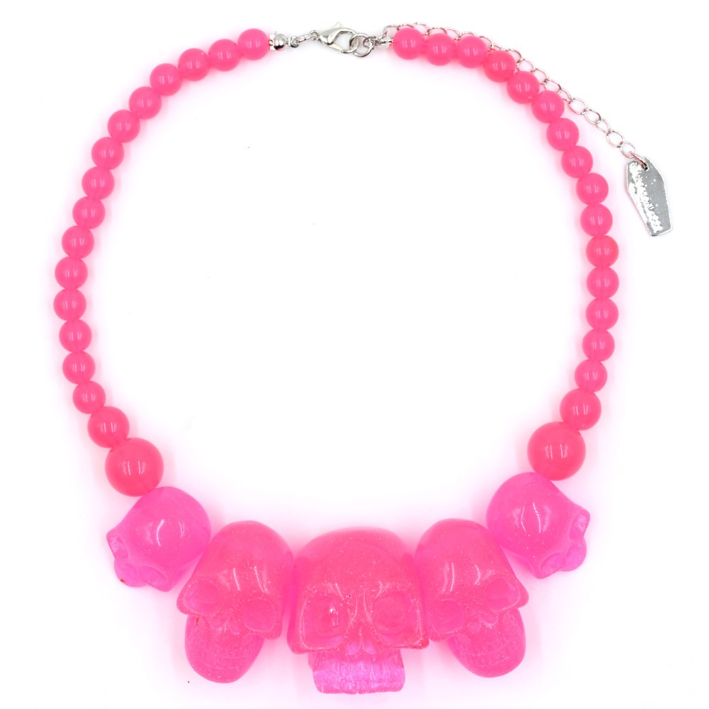 Skull Collection Necklace Pink Glitter - Kreepsville