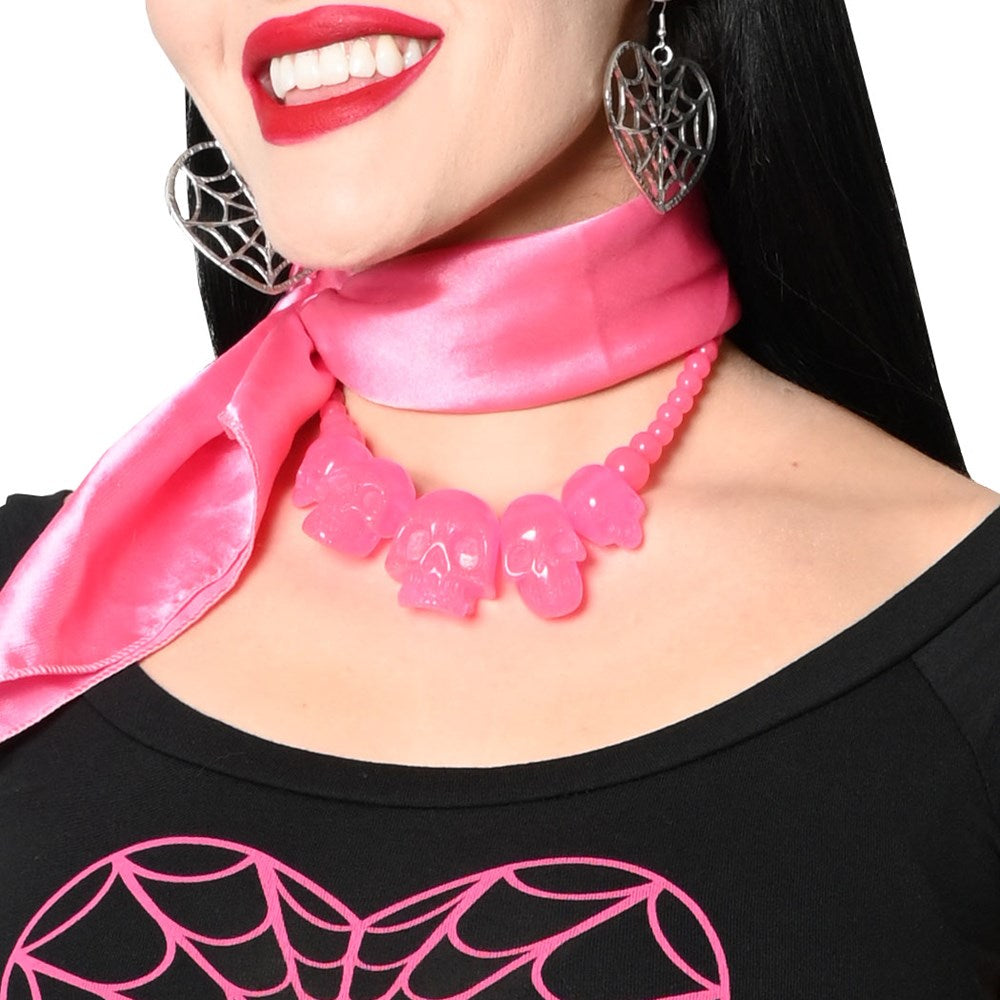 Skull Collection Necklace Pink Glitter